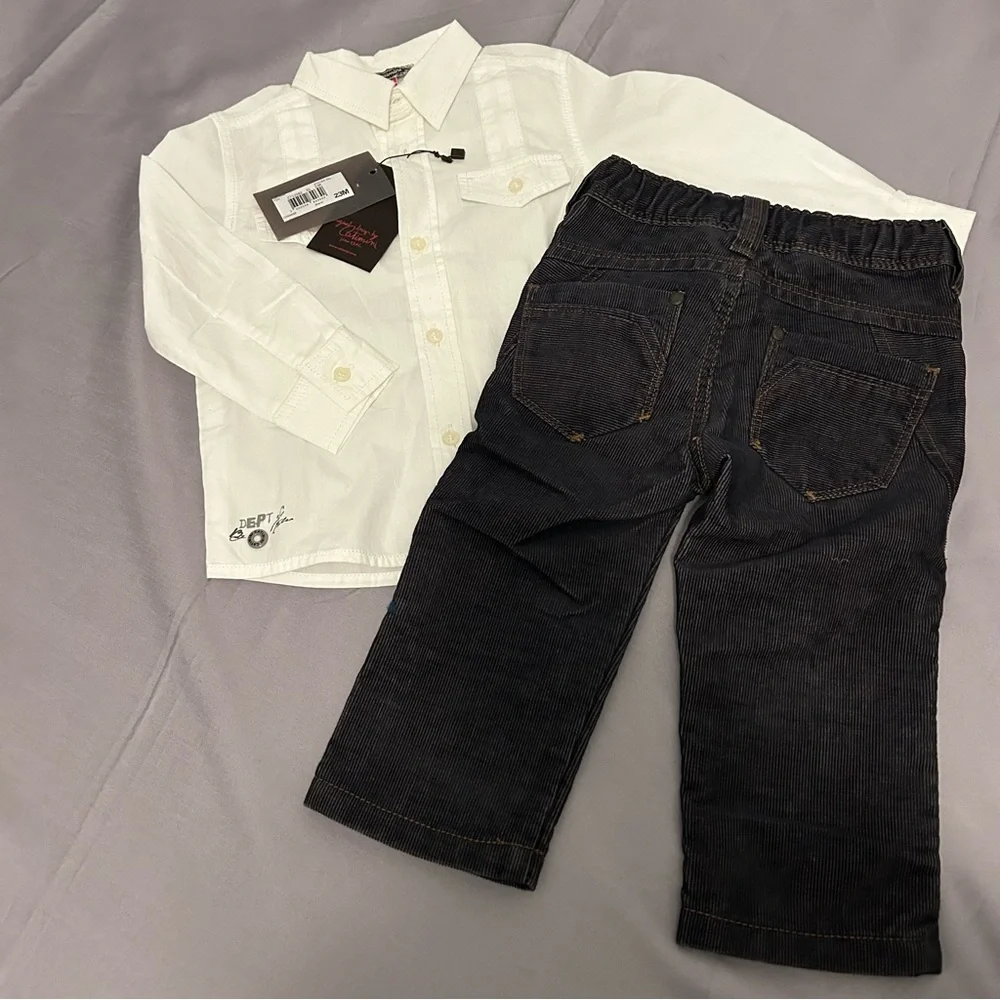 Catimini Boys Outfit‎ Button Down Shirt with Pants Bundle Boys